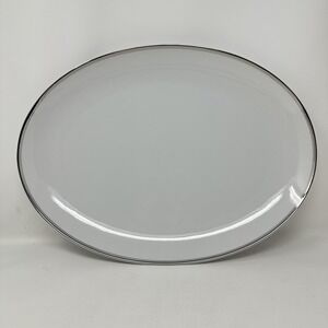 Vintage Fukagawa Arita White Oval Platter‎ Silver Rim 900P Handpainted Japan